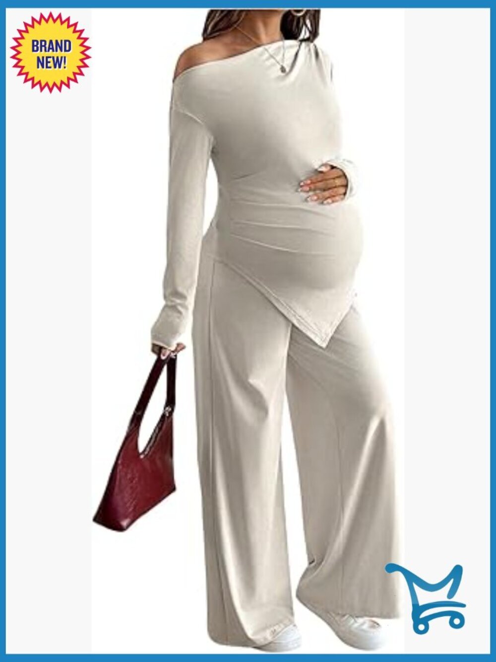 Maternity 2 Piece Asymmetrical Top and Pants Matching Set